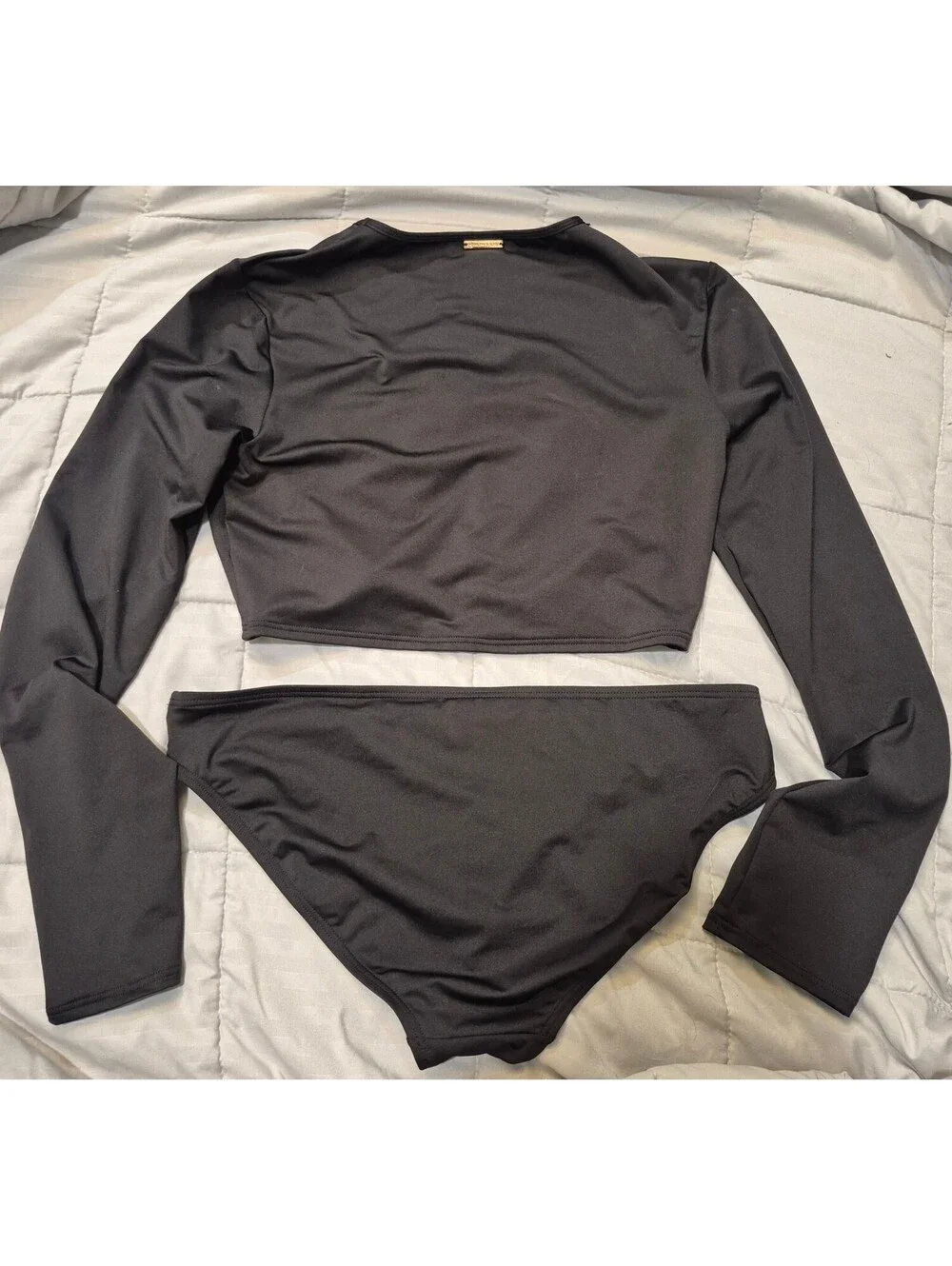 Michael Kors Black Long Sleeve O-Ring Cutout Bikini Set